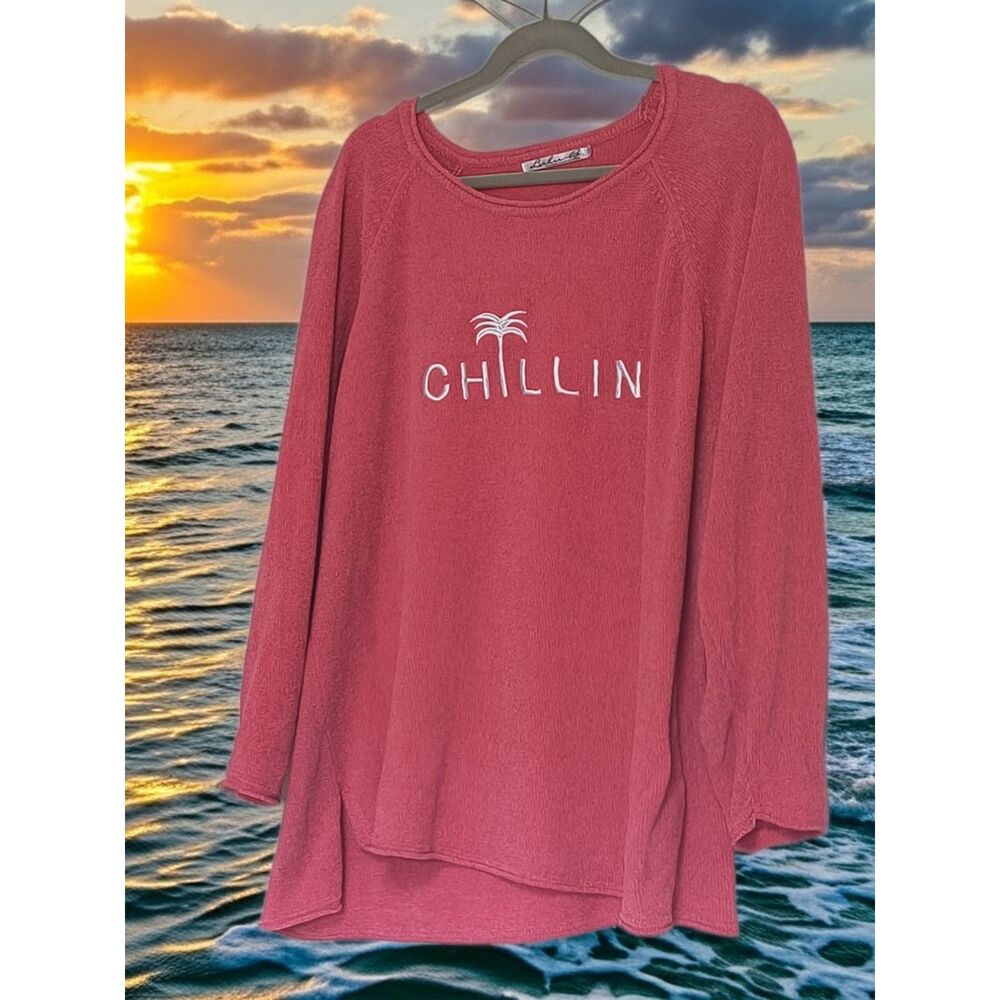 Lulu-B Pink "Chillin" Long Sleeve Top 3X | Coastal Preppy Plus Beach Blouse